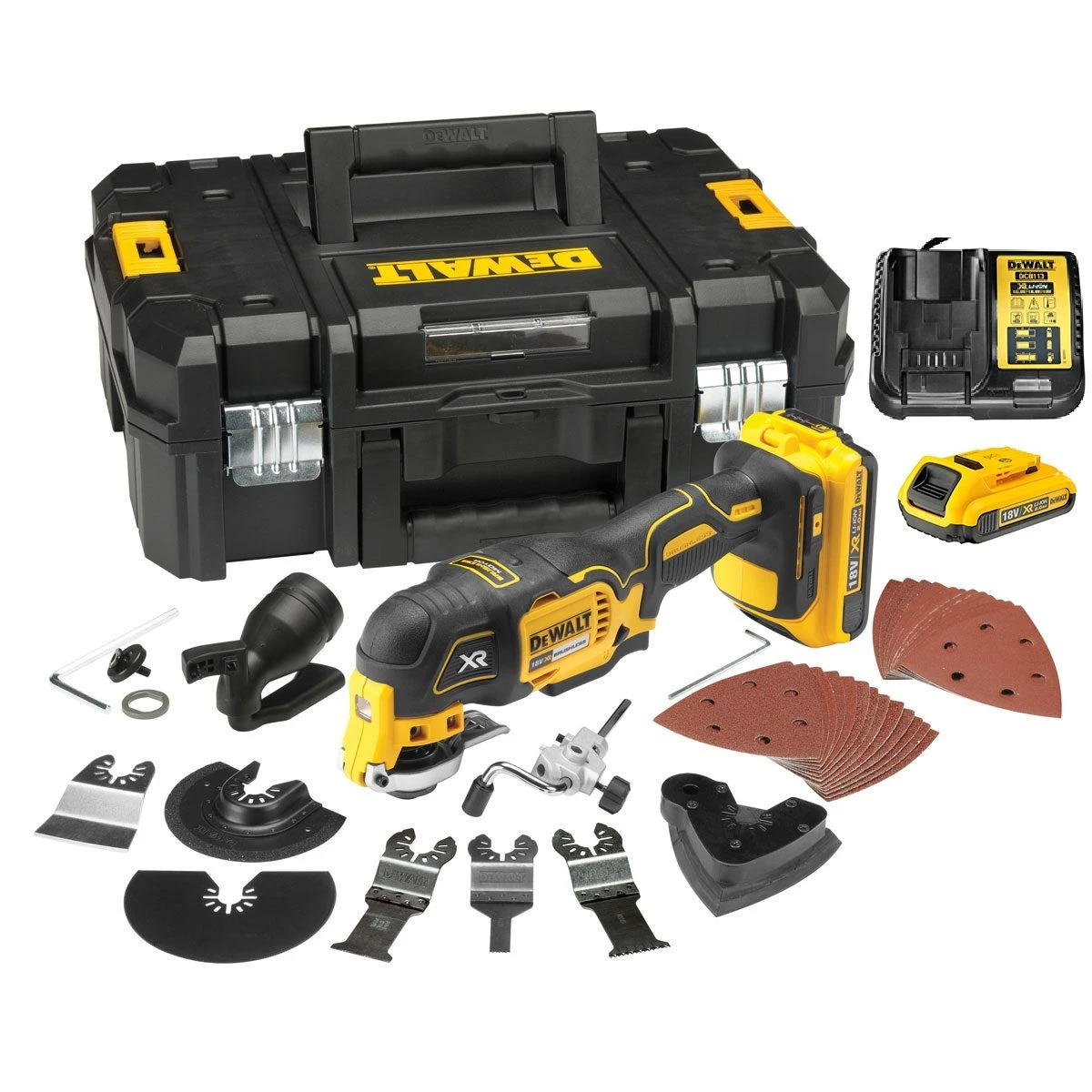 DeWalt DCS355M2 18V Li-Ion Accu Multitool Set (2x 4.0Ah Accu) + 35 Delige Accessoireset In Koffer - Koolborstelloos - DCS355M2-QW 3 DeWalt DCS355M2 18V Li-Ion Accu Multitool Set (2x 4.0Ah Accu) + 35 Delige Accessoireset In Koffer - Koolborstelloos - DCS355M2-QW